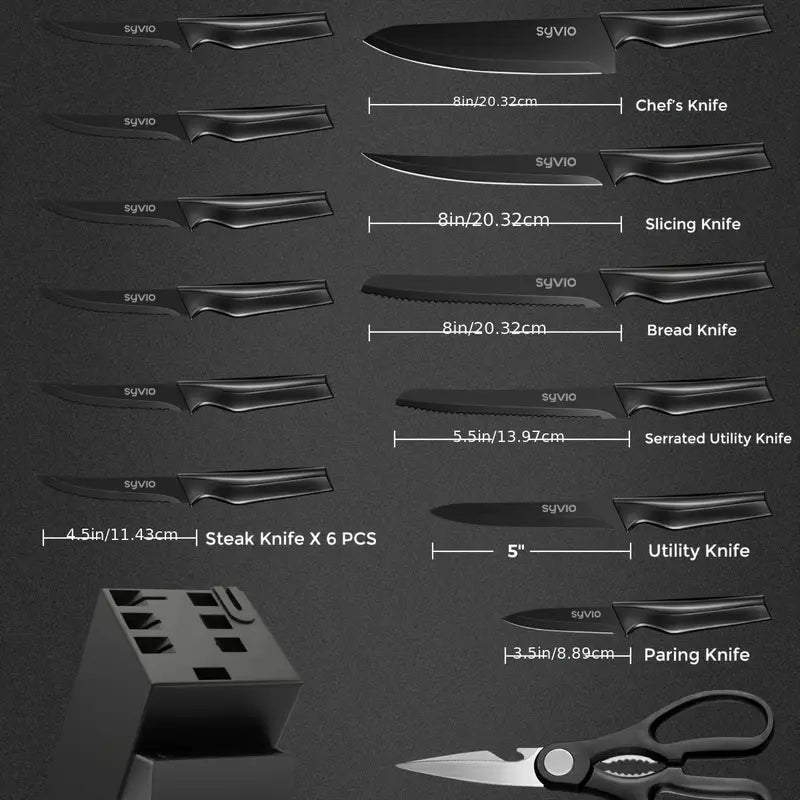 Knife Sets for Kitchen with Block, 14pcs/set Kitchen Knife Set with Sharpener, with Heavy Poultry Shears And 6pcs Serrated Steak Knives Razor-Sharp, Stainless Steel,