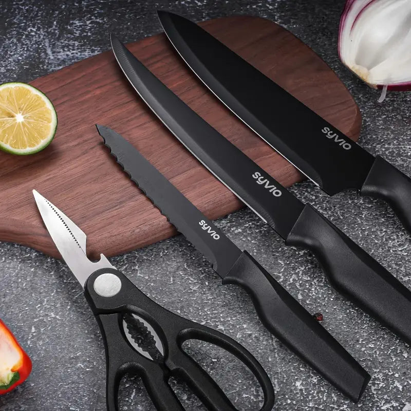 Knife Sets for Kitchen with Block, 14pcs/set Kitchen Knife Set with Sharpener, with Heavy Poultry Shears And 6pcs Serrated Steak Knives Razor-Sharp, Stainless Steel,