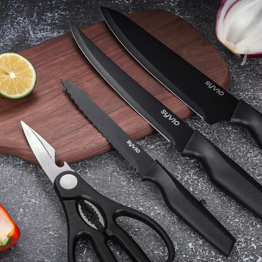 Knife Sets for Kitchen with Block, 14pcs/set Kitchen Knife Set with Sharpener, with Heavy Poultry Shears And 6pcs Serrated Steak Knives Razor-Sharp, Stainless Steel,