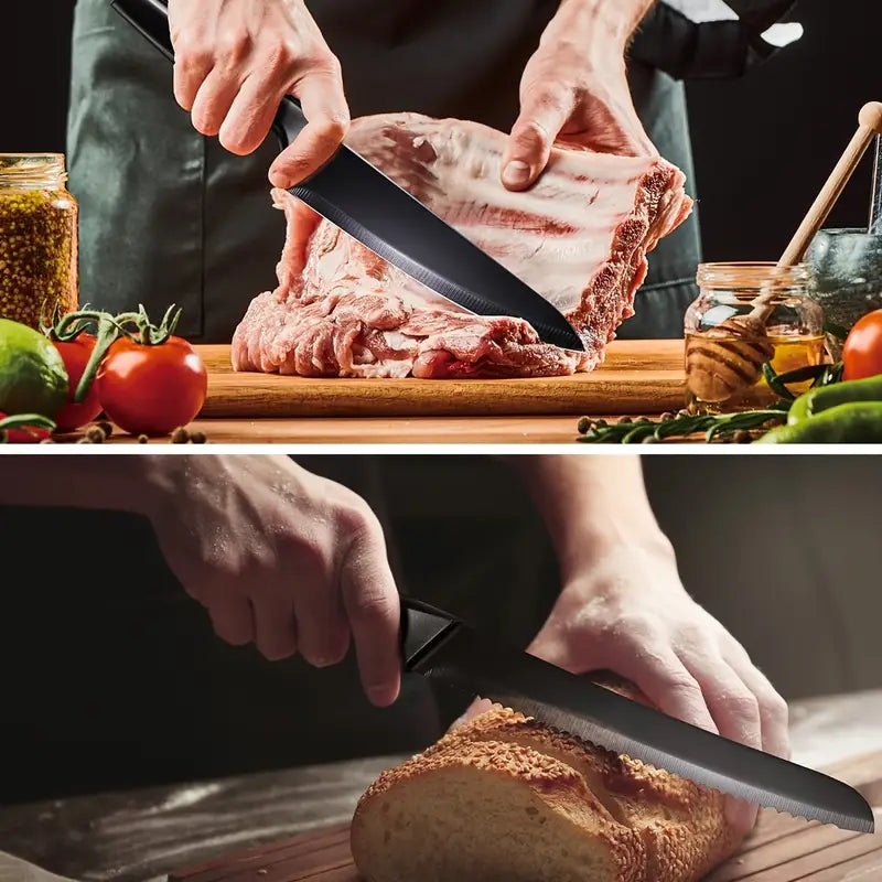Knife Sets for Kitchen with Block, 14pcs/set Kitchen Knife Set with Sharpener, with Heavy Poultry Shears And 6pcs Serrated Steak Knives Razor-Sharp, Stainless Steel,