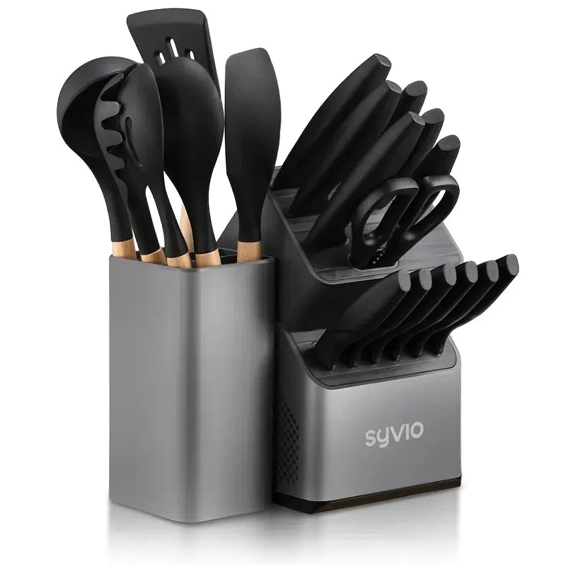 Knife Sets for Kitchen with Block, 14pcs/set Kitchen Knife Set with Sharpener, with Heavy Poultry Shears And 6pcs Serrated Steak Knives Razor-Sharp, Stainless Steel,