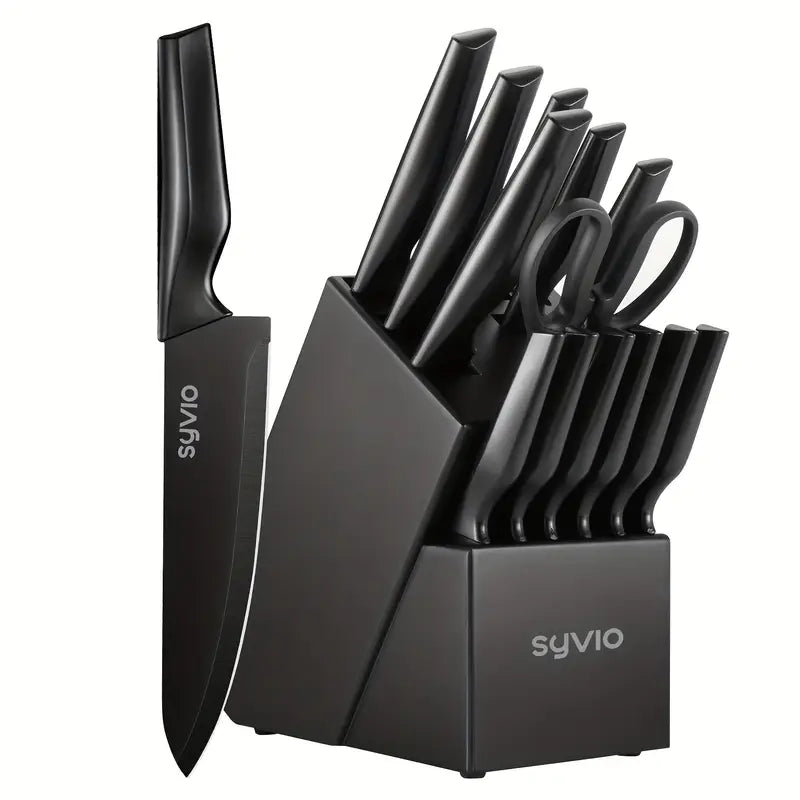 Knife Sets for Kitchen with Block, 14pcs/set Kitchen Knife Set with Sharpener, with Heavy Poultry Shears And 6pcs Serrated Steak Knives Razor-Sharp, Stainless Steel,